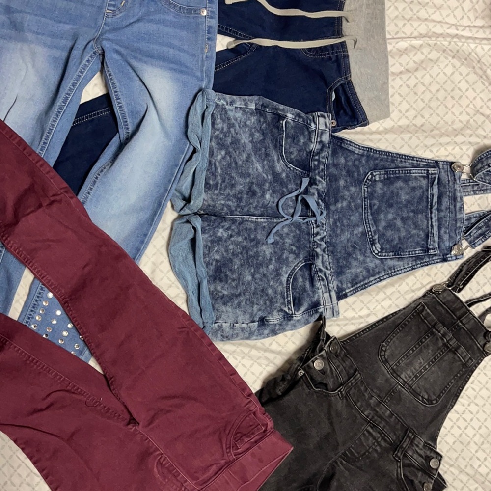 Justice size 10, 3 jeans , 1 overall , and shorts overall